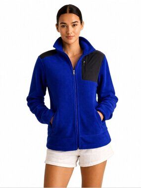 Lauren Ralph Lauren Active Blue & Black Full - Zip Sherpa Fleece Jacket